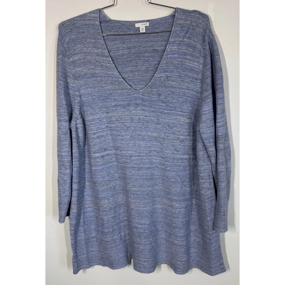 PureJill Womens V-Neck Lightweight Sweater Blue Size 3X Soft Minimalist Casual